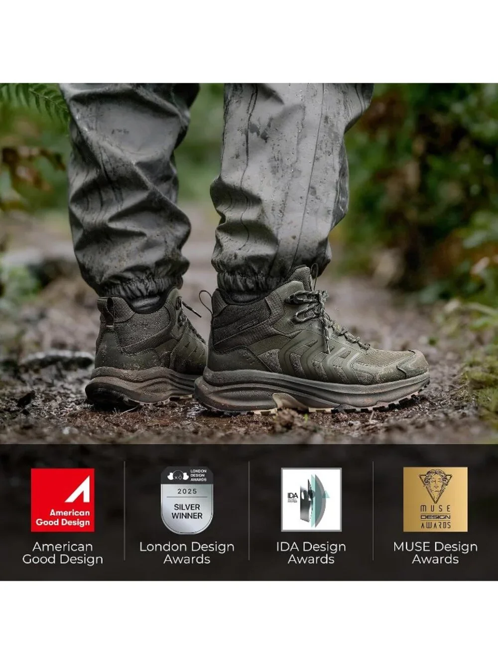 Men's Army Green Trekking Shoes Mid Top Round Toe Non Slip Zipper Hiking Boots